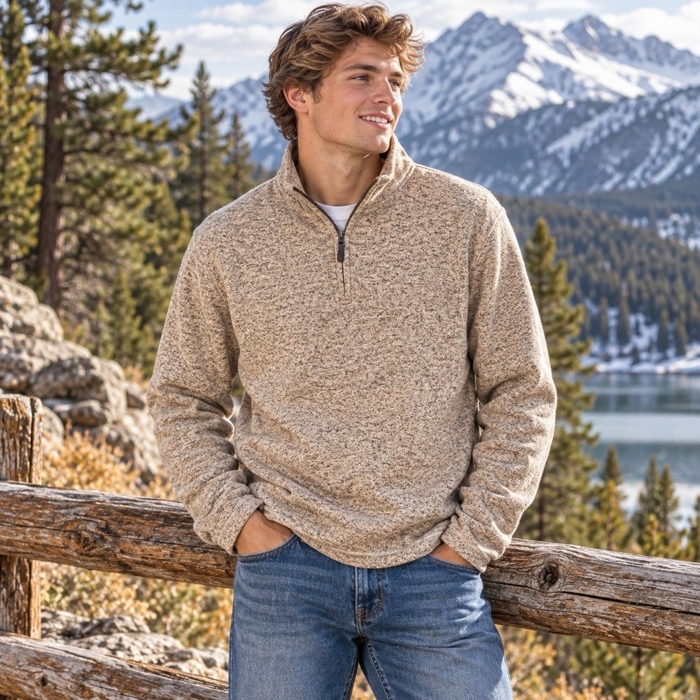 Wrangler Authentic Men's XL Sweater Quarter-Zip Heather Taupe NWT